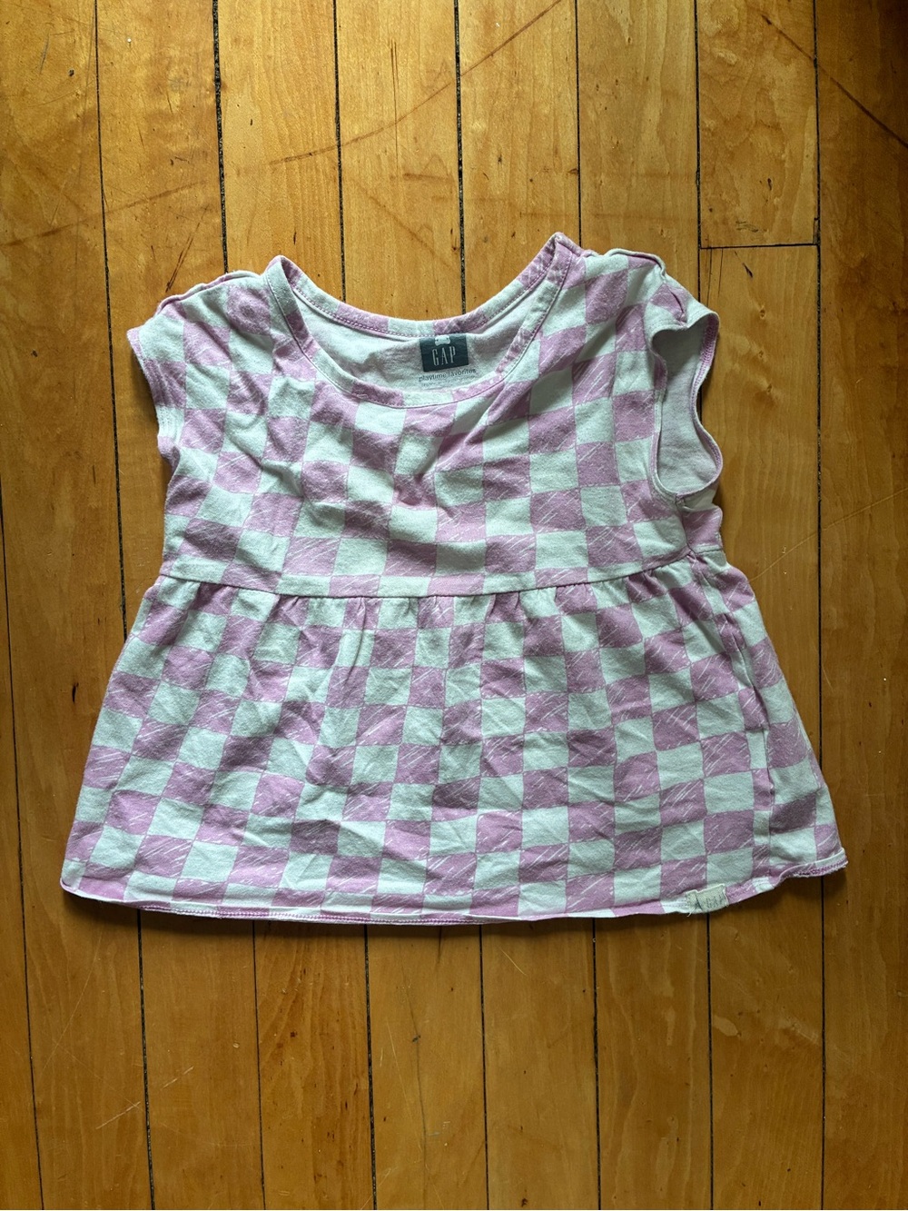 100% Organic Cotton GAP Pink & White Checkered Girls' Peplum Top